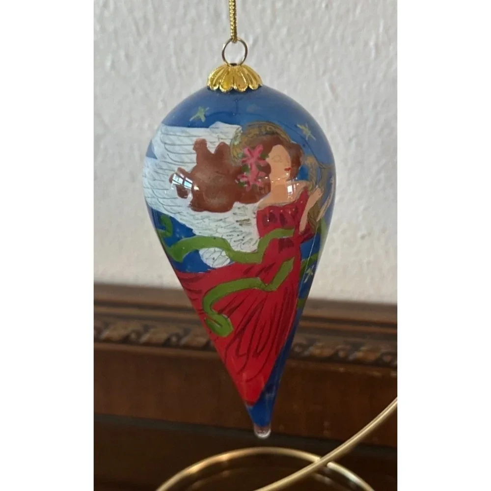 Pier 1 Imports Li Bien Christmas Angel Violin Red Glass Teardrop Ornament